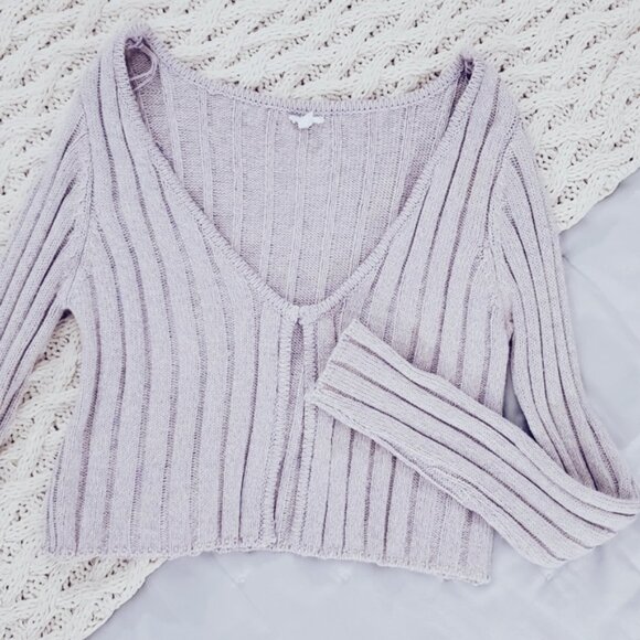 Garage Cotton Knit Ribbed Lilac Cropped Cardigan - Picture 9 of 10